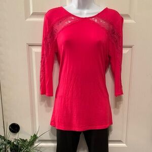 BKE red pink top with lace detail